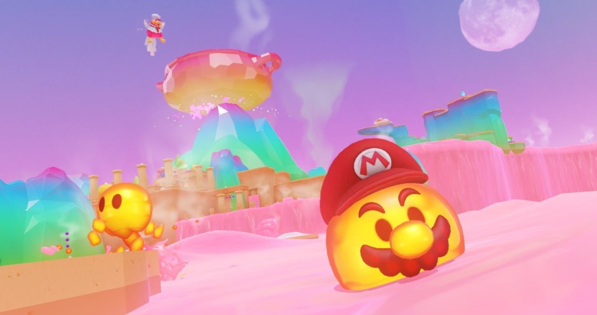Mario se transforma en bola de lava con la ayuda de Cappy