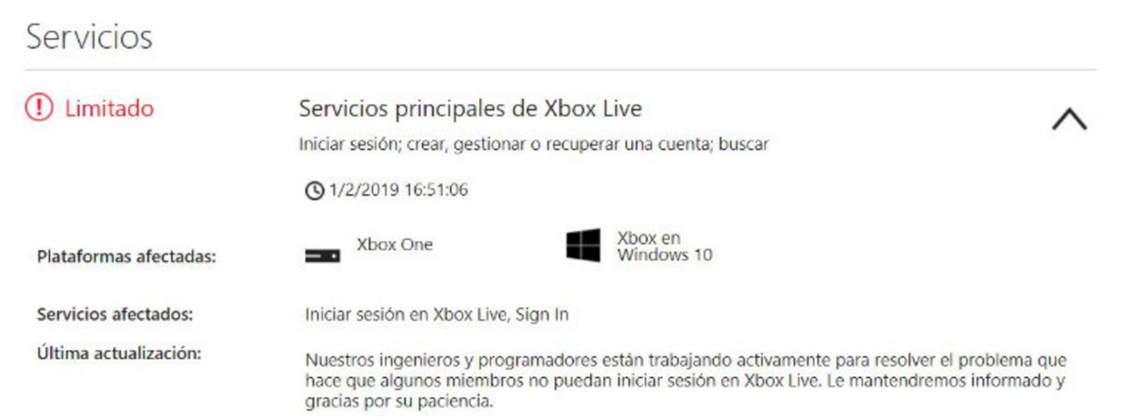 Acceso Xbox Live limitado
