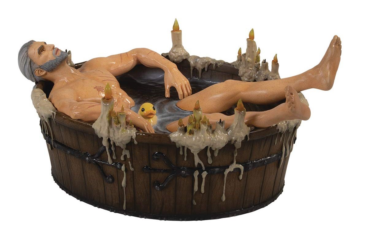 Figura de Geralt de Rivia dándose un baño