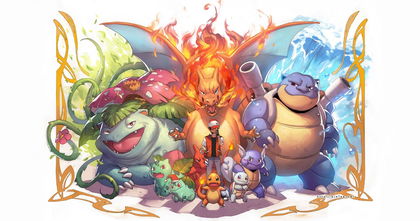 Bulbasaur, Charmander y Squirtle y sus evoluciones shiny diseñadas por un fan de Pokémon Bulbasaur, Charmander y Squirtle y sus evoluciones shiny diseñadas por un fan de Pokémon
