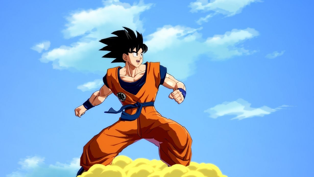 Goku sonriente montado en su Nube Kinton