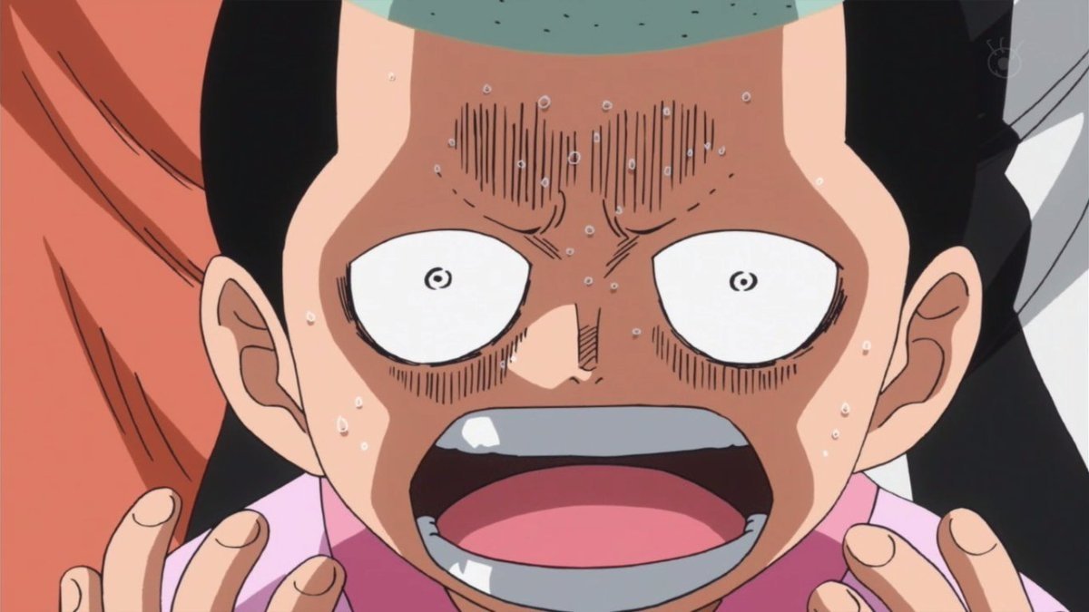 Momosuke asustado en One Piece