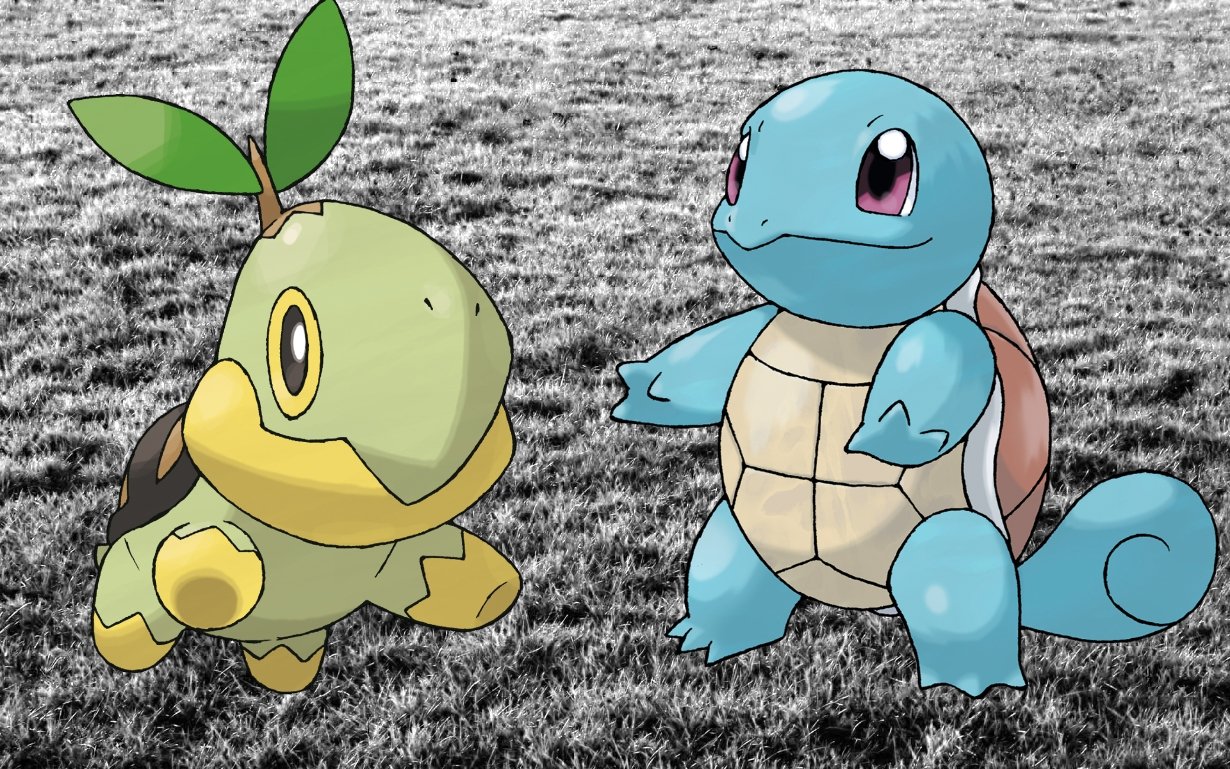 Dos de los Pokémon tortuga, Squirtle y Turtwig