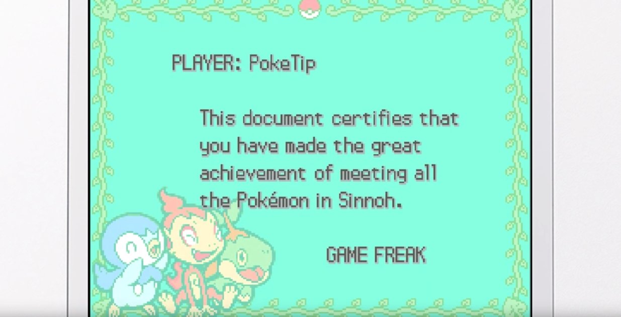 Diploma por completar la Pokédex en Pokémon Diamante/Perla/Platino