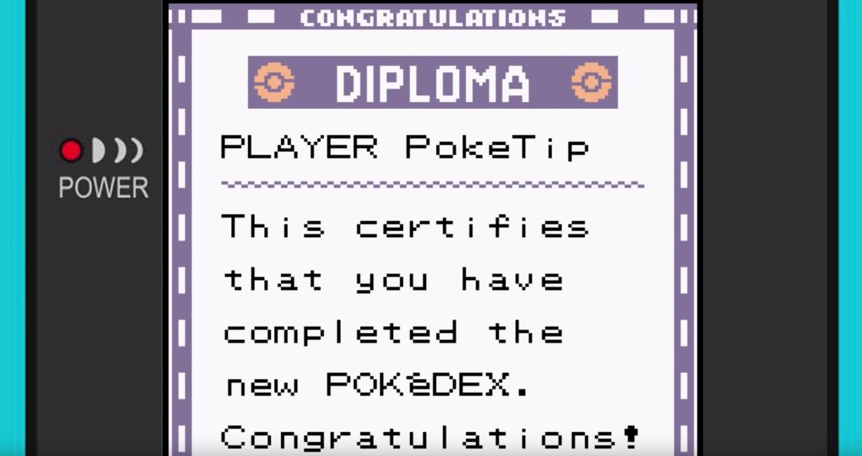 Diploma por completar la Pokédex en Pokémon Oro, Plata y Cristal