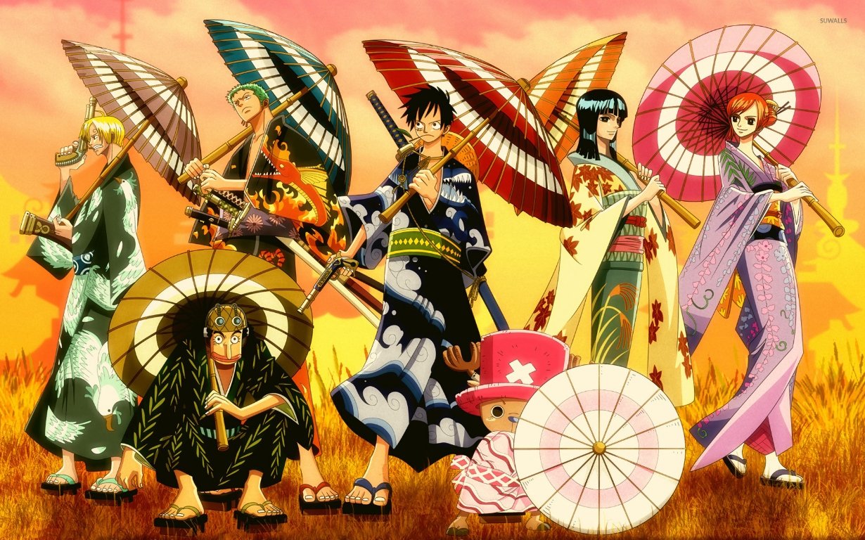 Personajes de One Piece vestidos estilo Wano