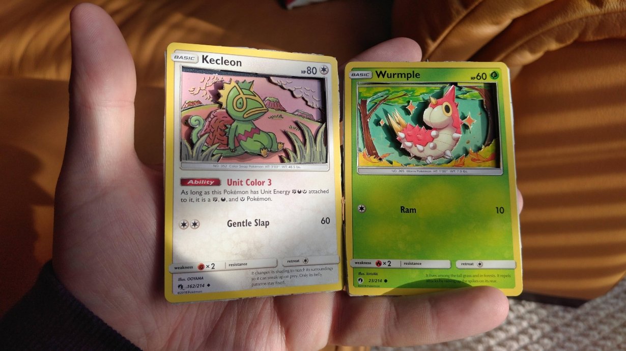 Cartas Pokémon 3D de Kecleon y Wurmple