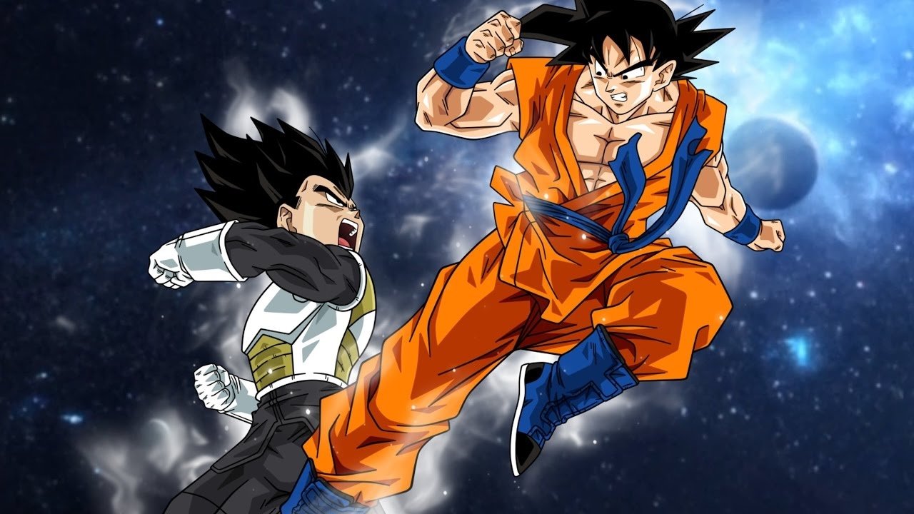 Goku y Vegeta de Dragon Ball luchan
