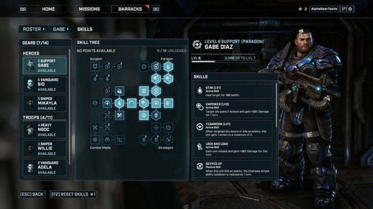 En Gears Tactics los personajes tienen un árbol de habilidades
