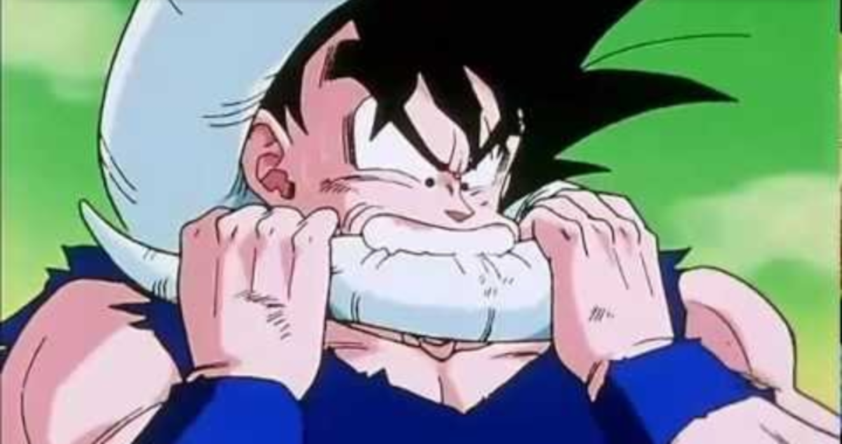 Goku mordiendo a Freezer