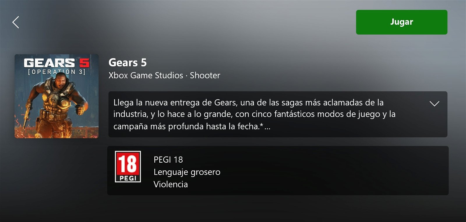 Ficha de Gears 5 en xCloud