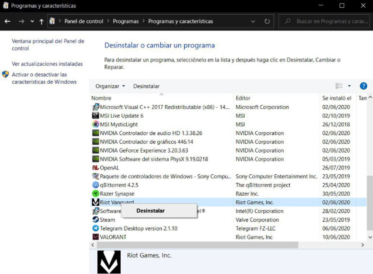 Panel de control de Windows