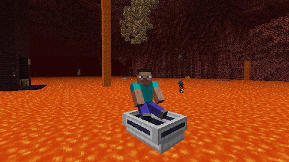 Carro sobre lava en Minecraft