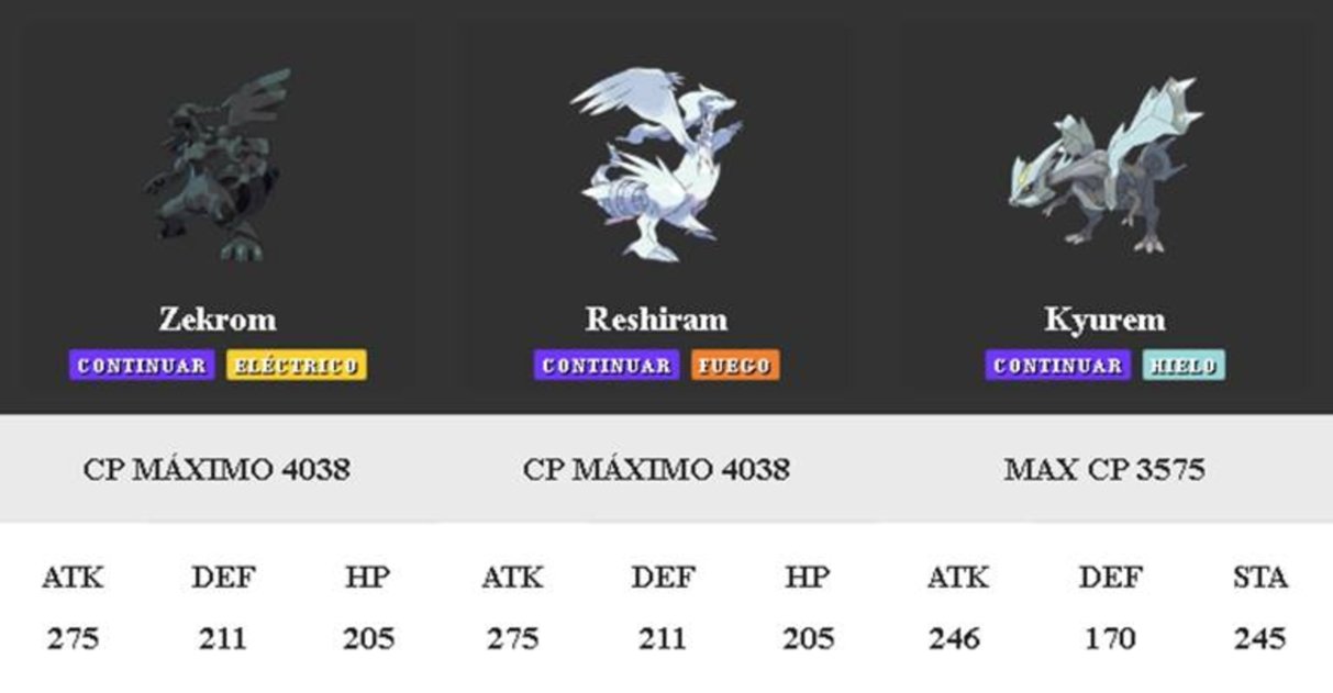 Pokémon GO: esta es la comparativa de estadísticas de Zekrom, Reshiram y Kyurem
