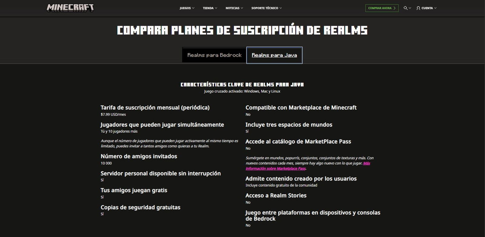 Estos son los precios de Minecraft Realms para la Java Edition