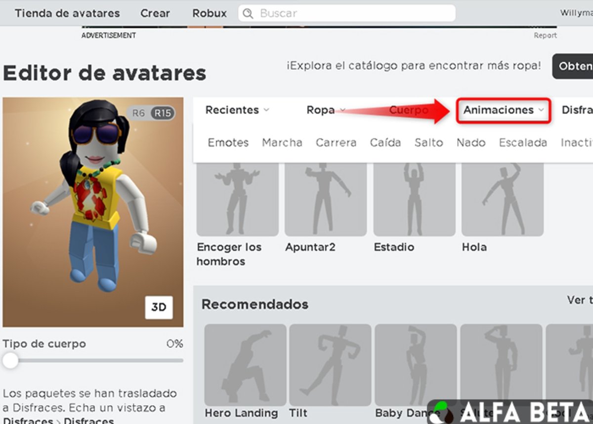 Modifica y agrega animaciones a tu avatar de Roblox