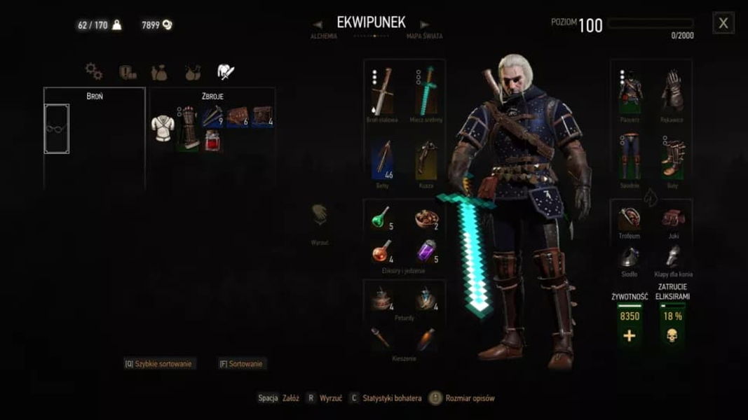 Espada de diamante de Minecraft en The Witcher 3