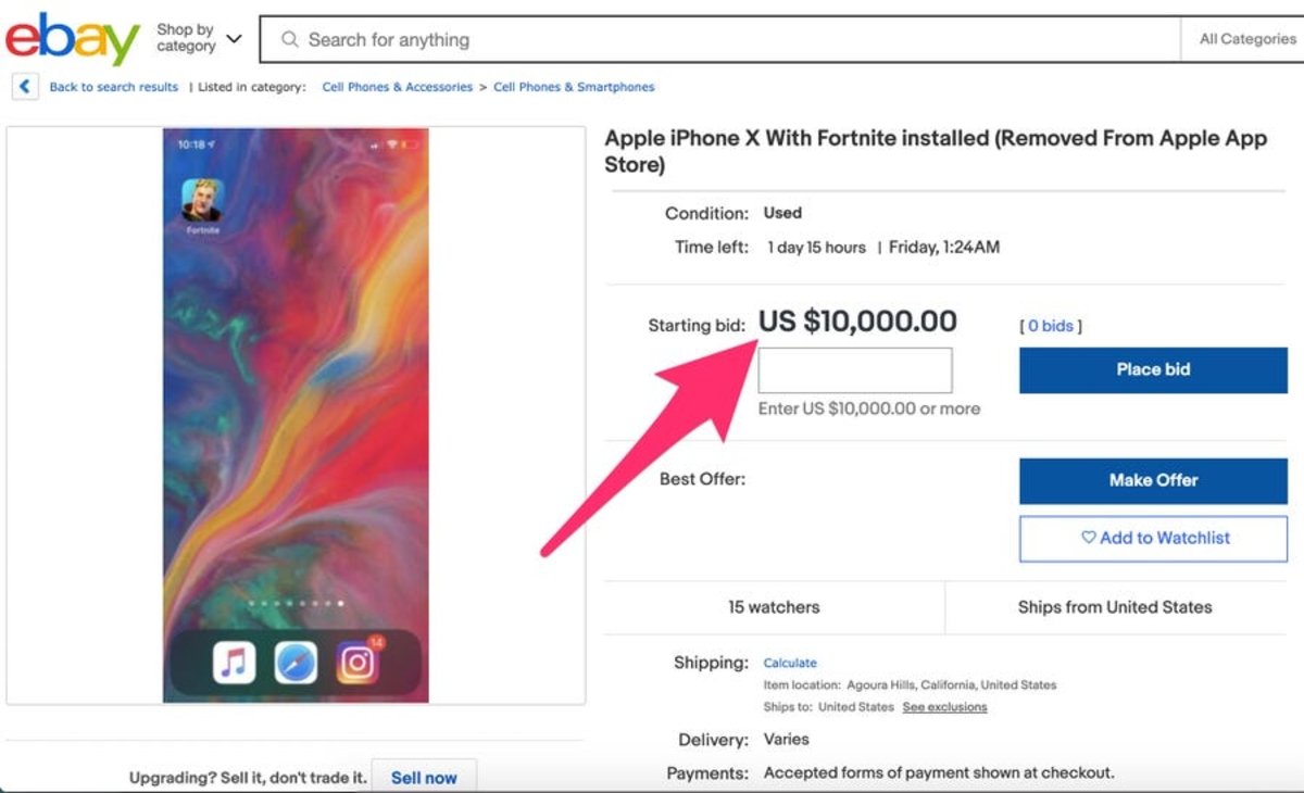 Subasta iPhone X con Fortnite por 9000 euros