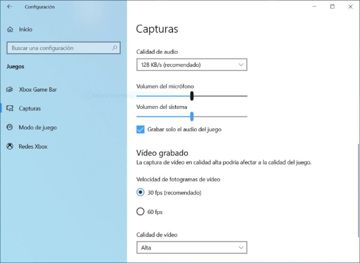 Configuración capturas de Windows 10