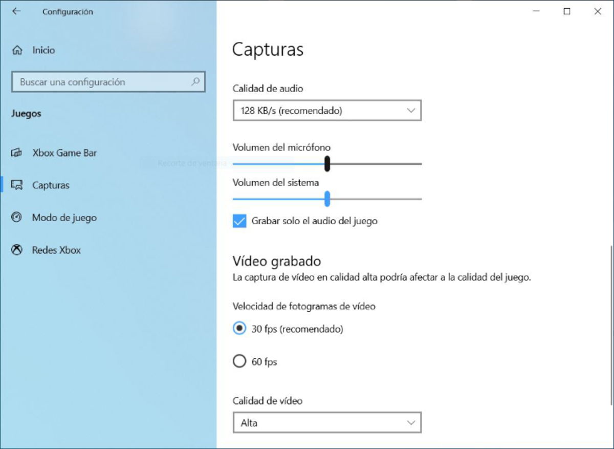 Configuración capturas de Windows 10