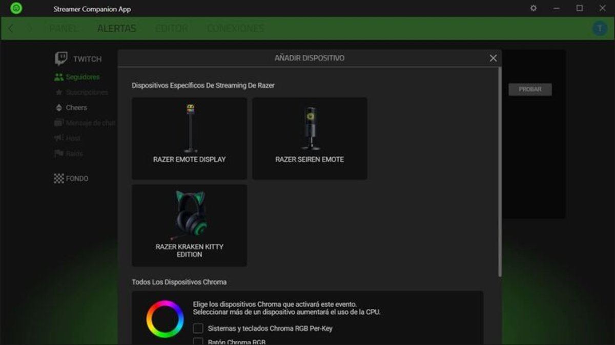 Captura del software Razer Streamer Companion App