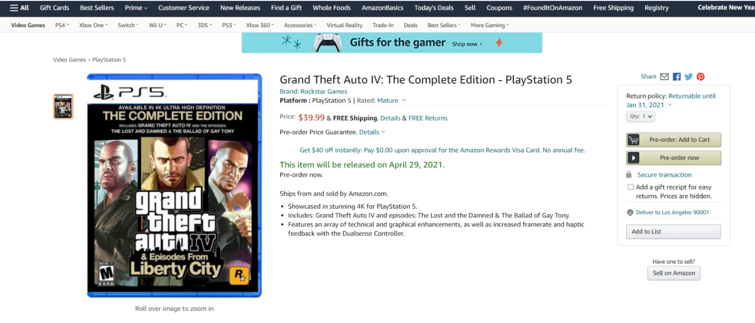 GTA IV: Complete Edition aparece listado para PS5 y Xbox Series X