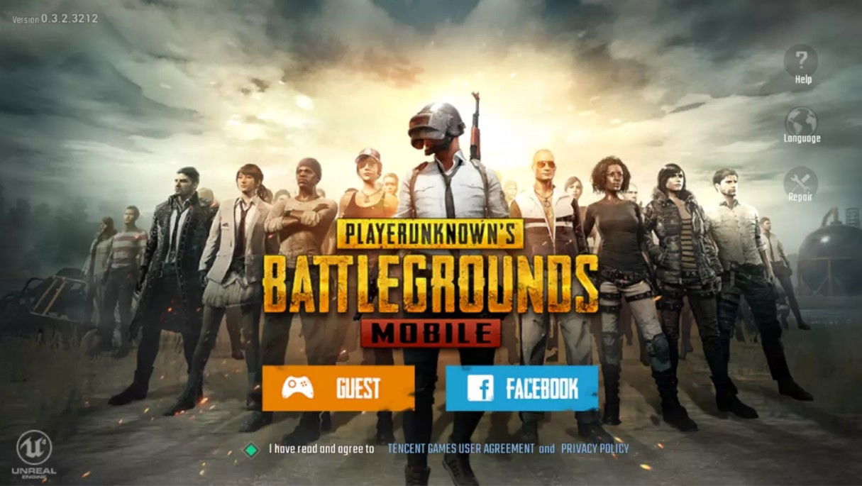 personajes, pantalla de incio pubg mobile