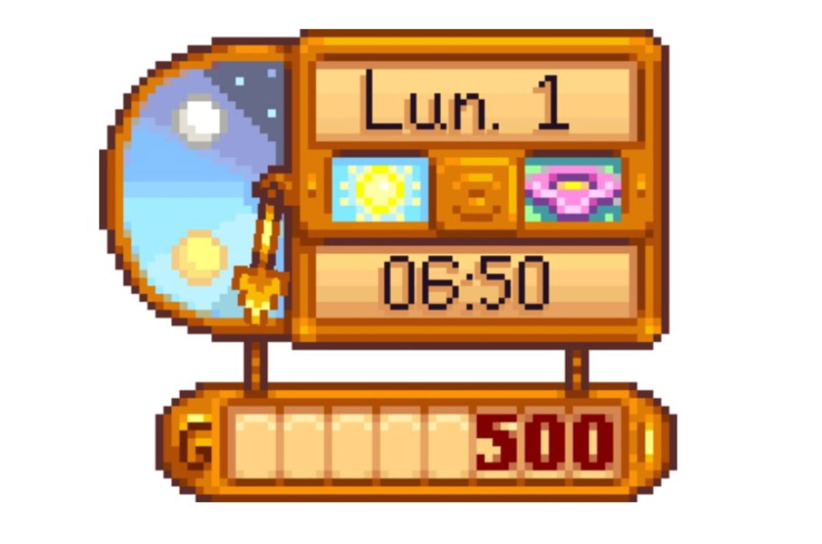 reloj y calendario Stardew Valley.