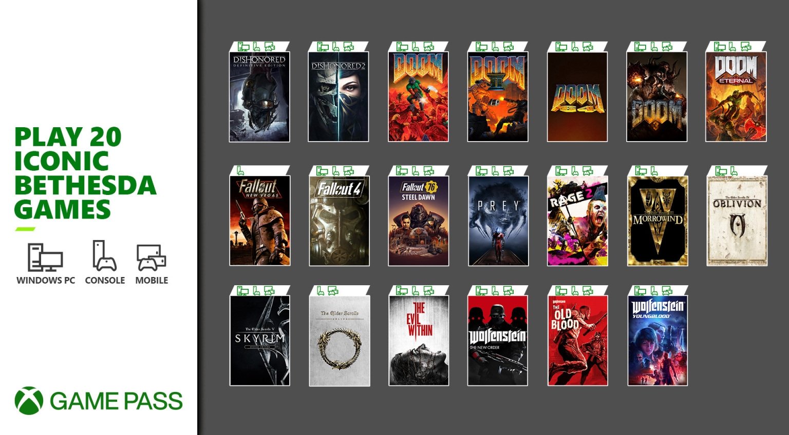 20 juegos de Bethesda llegarán mañana a Xbox Game Pass