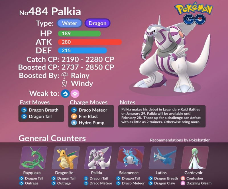 Cómo vencer a Palkia en Pokémon GO