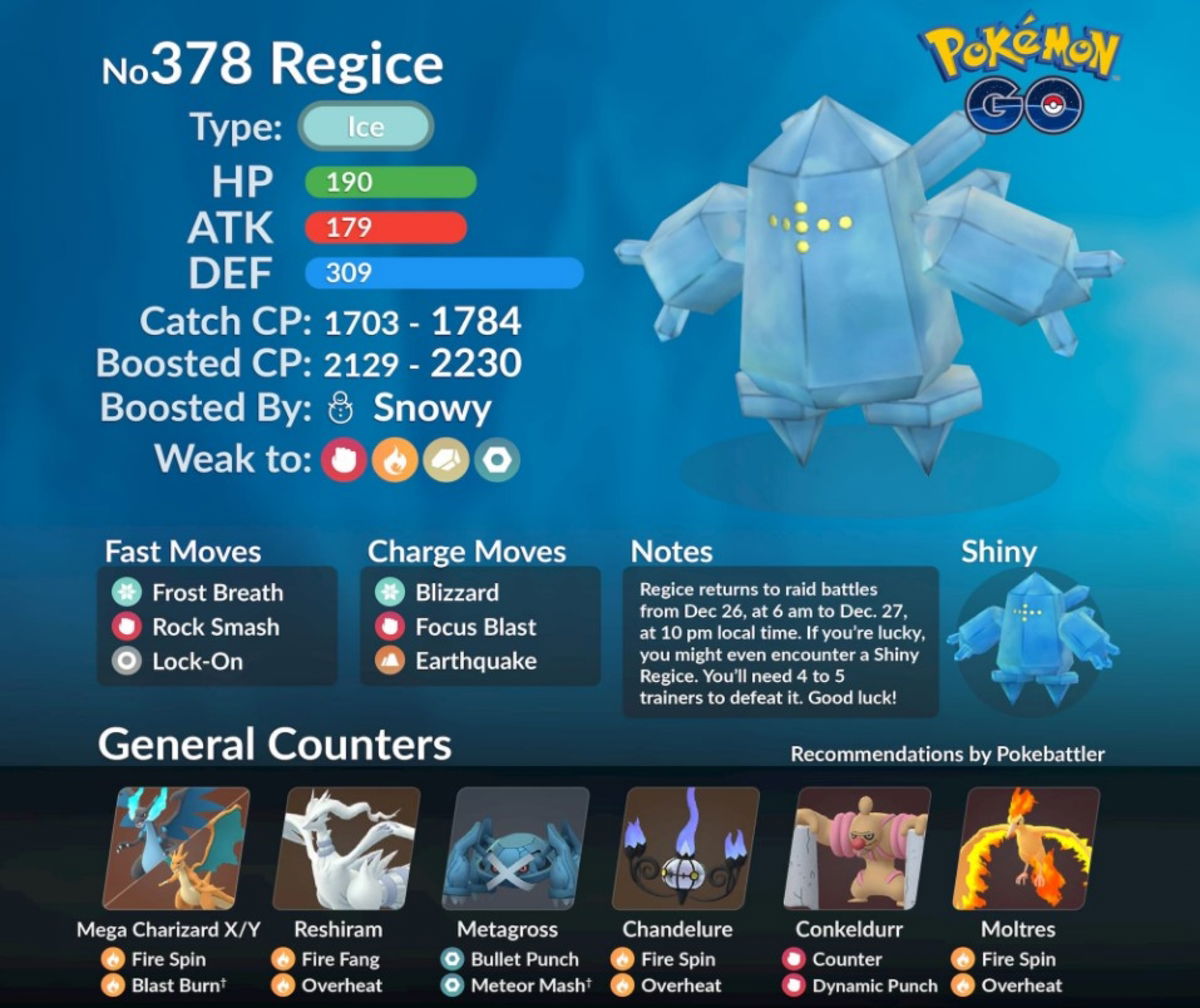 regice en pokemon go counters