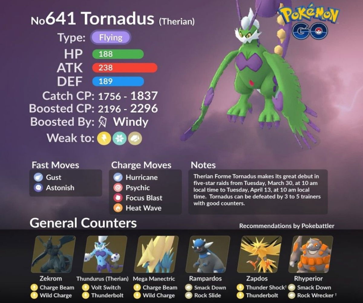 Pokémon GO: como pegar Tornadus Therian; melhores ataques e