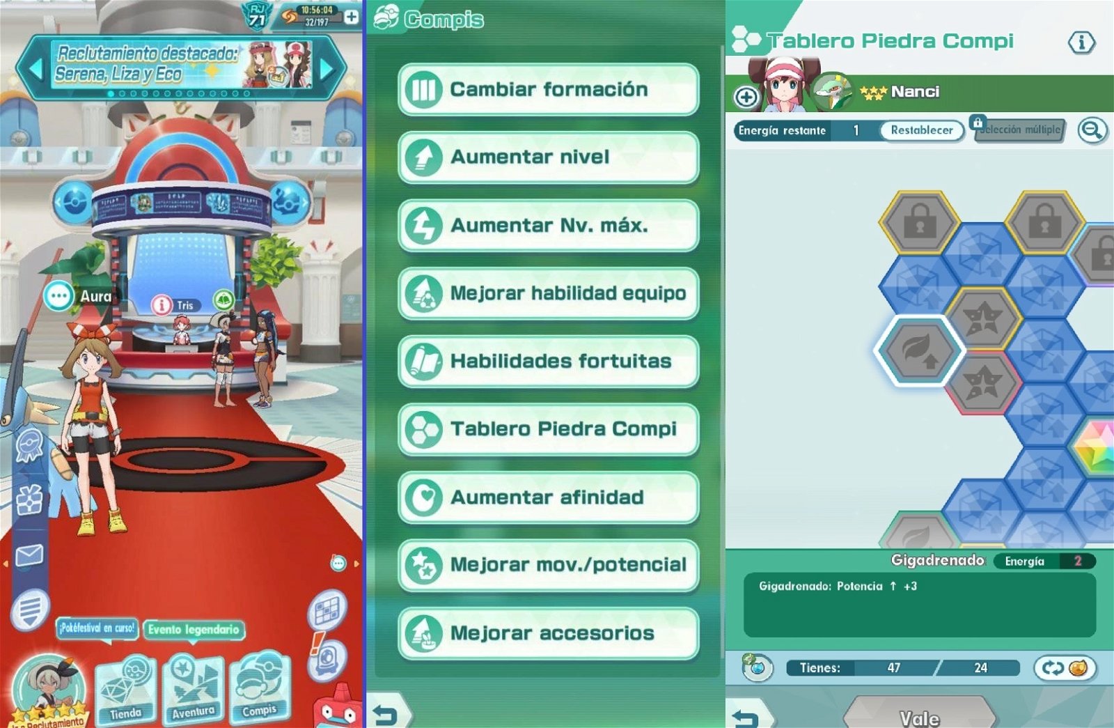 Interfaz del Tablero Compi en Pokémon Masters EX
