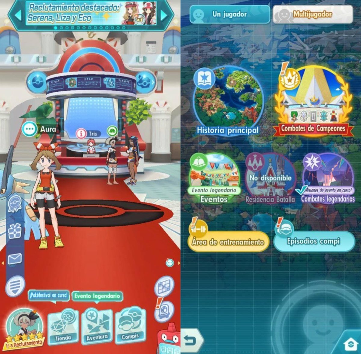 Interfaz del lobby en Pokémon Masters EX