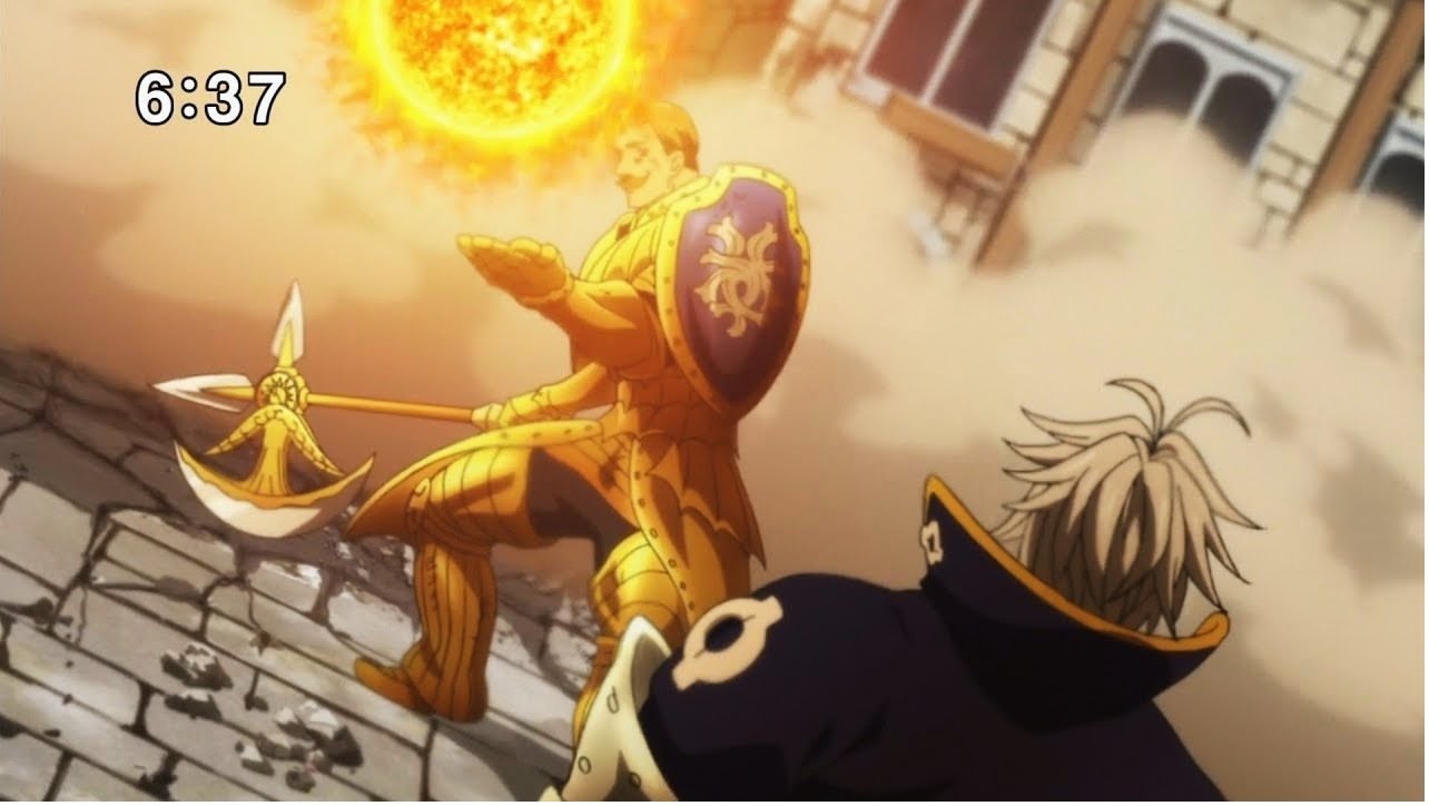 Escanor con su habilidad Cruel Sun en el anime