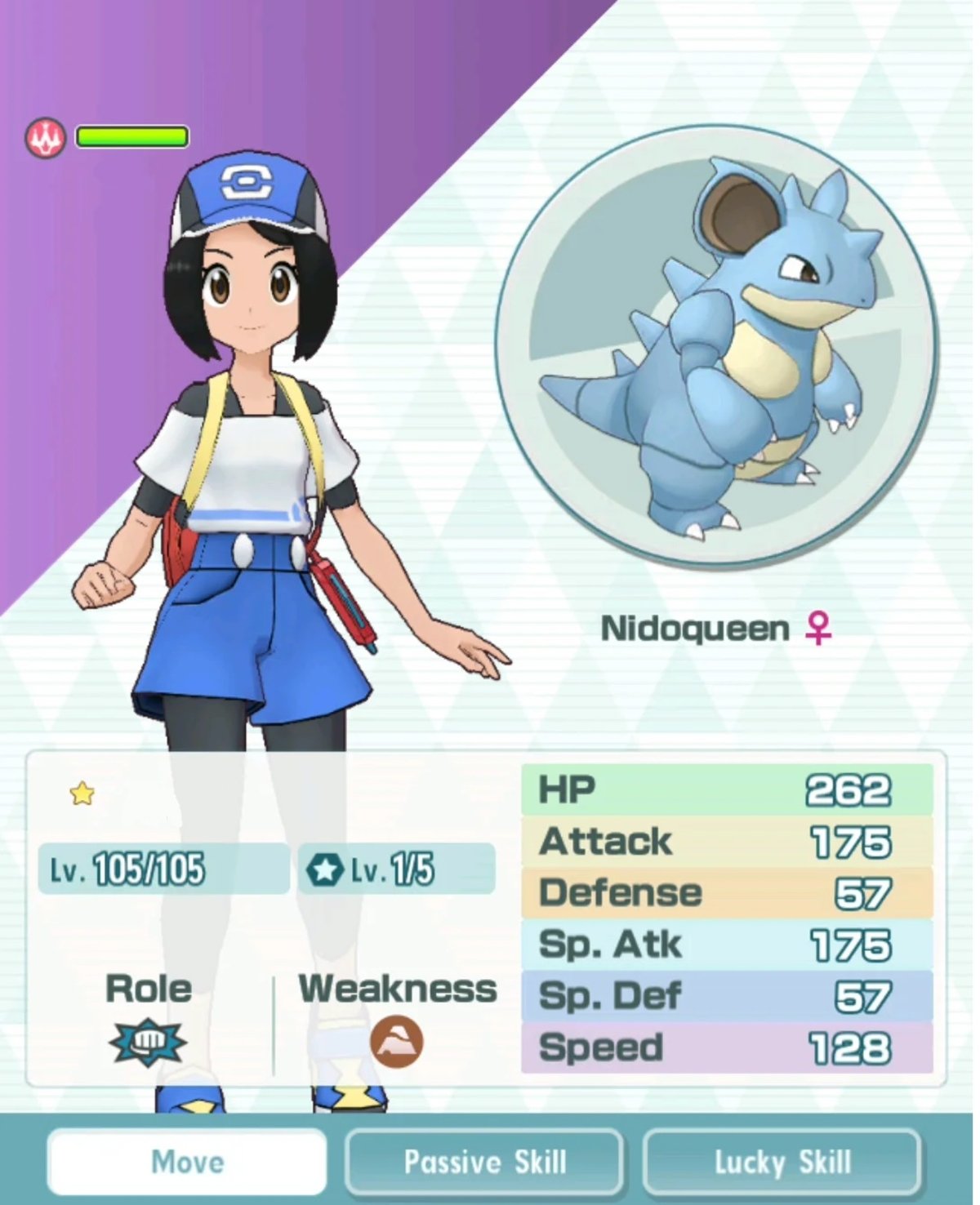 Jugadora y Nidoqueen en Pokémon Masters EX