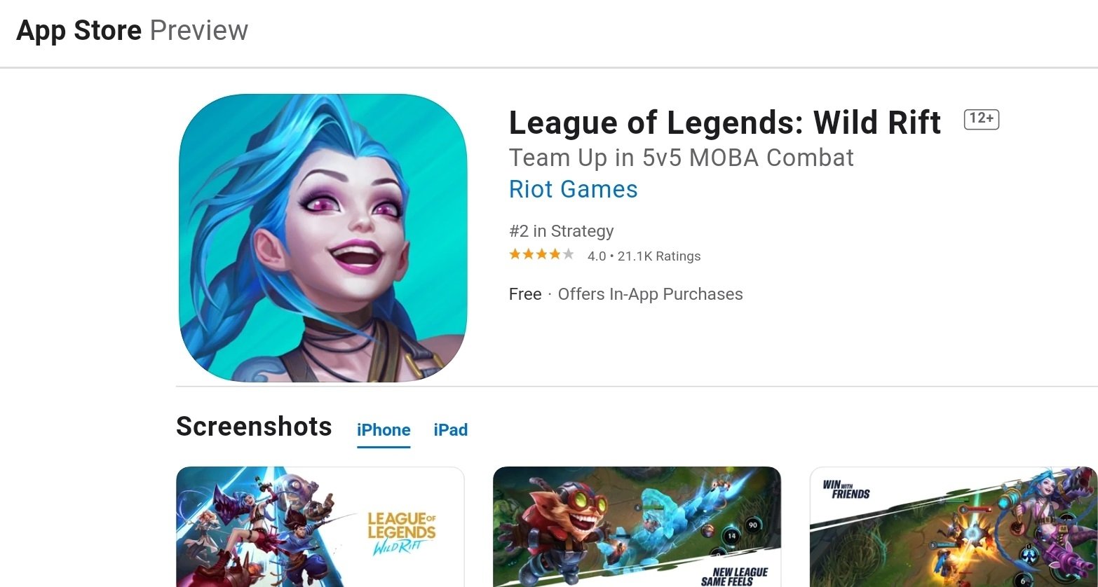 League of Legends Wild Rift App Store