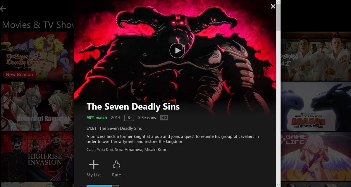 Opciones de pago para ver The Seven Deadly Sins-netflix