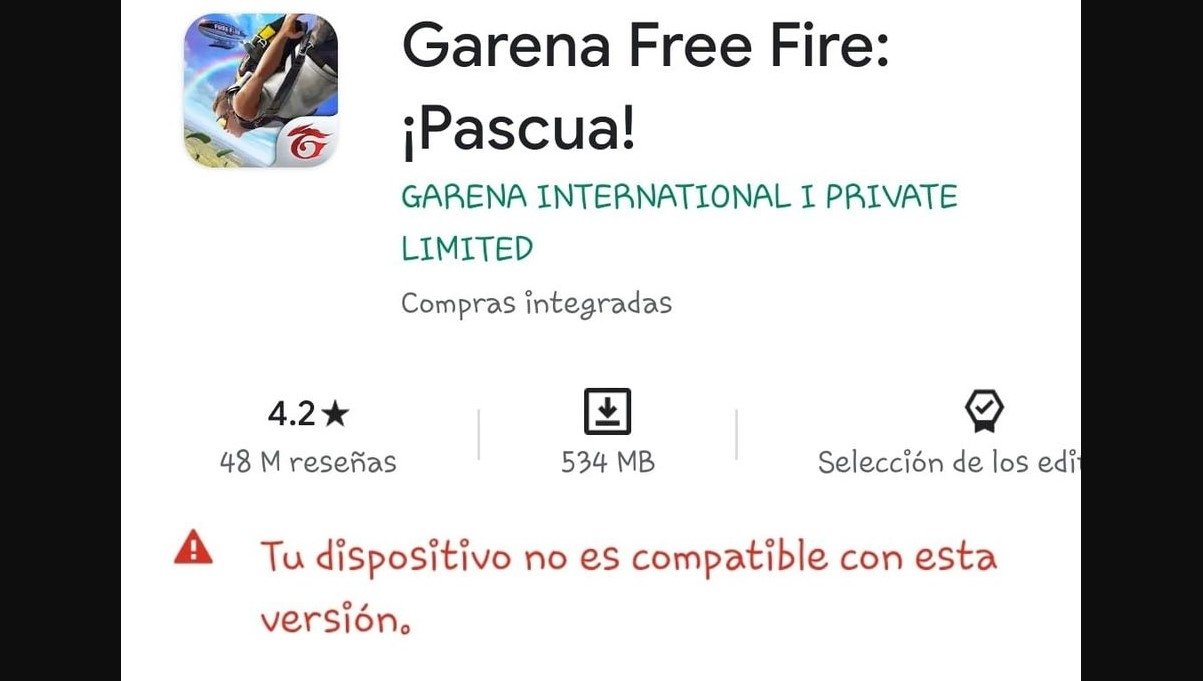 dispositivo no compatible con free fire