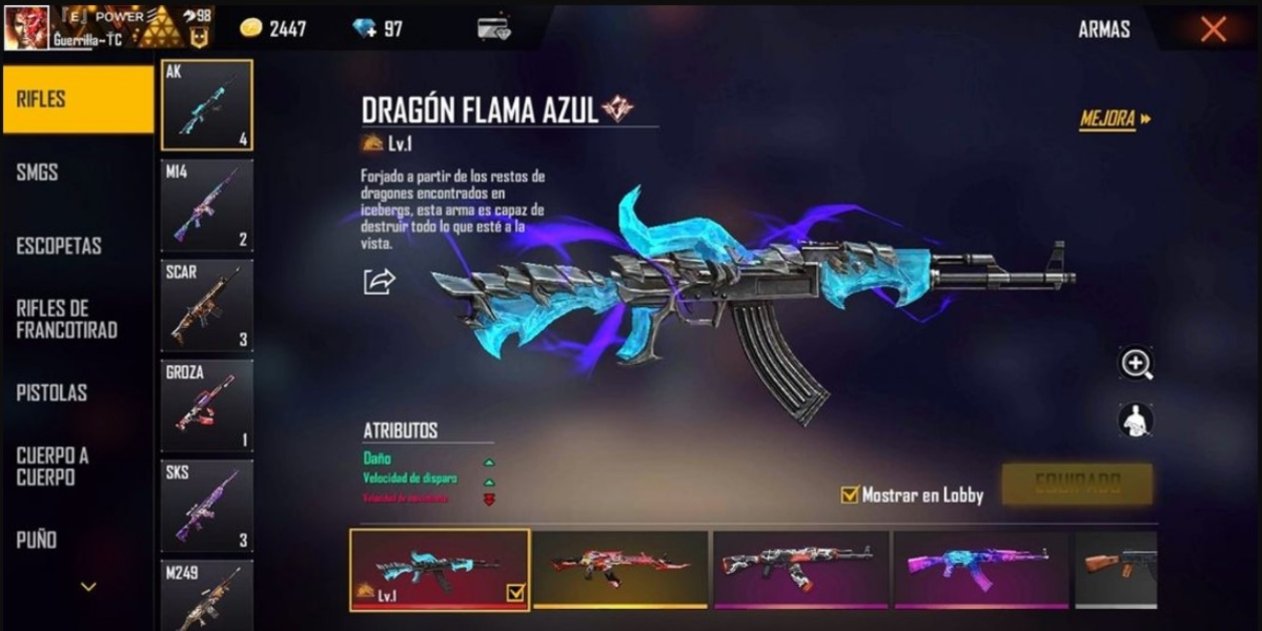 AK-47 Dragón Flama azul free fire