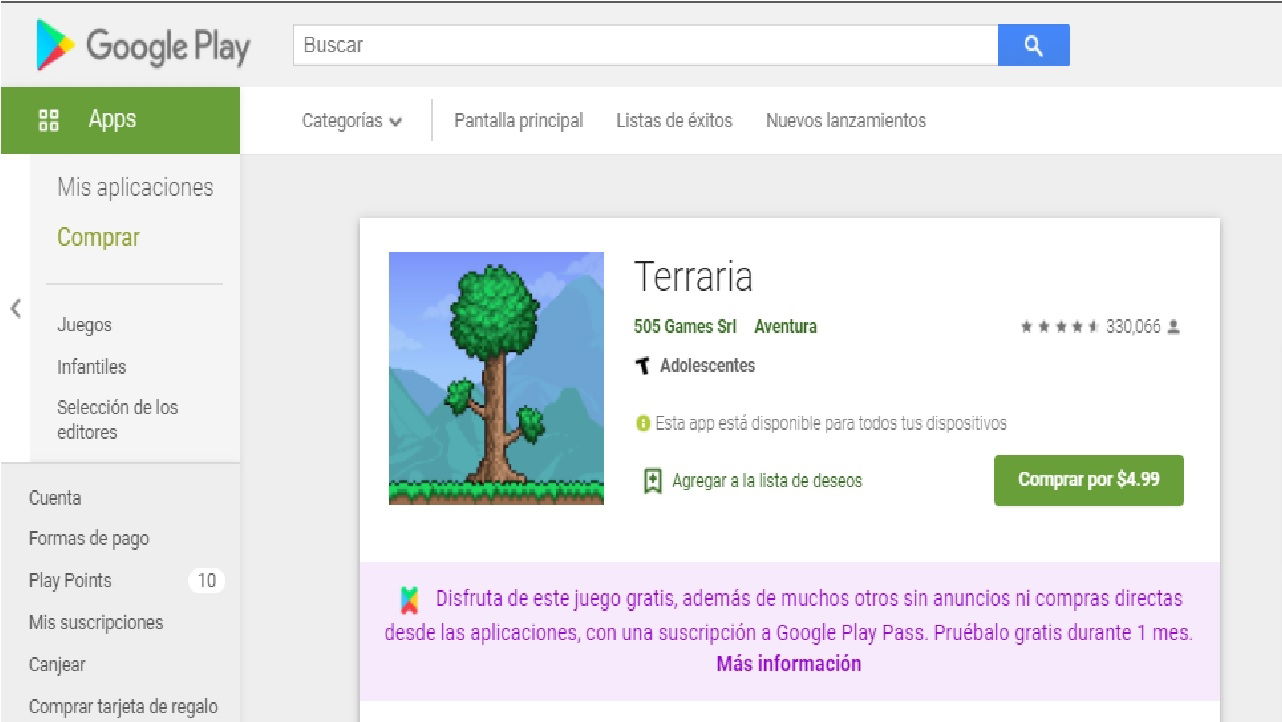 Terraria en la Google Play Store