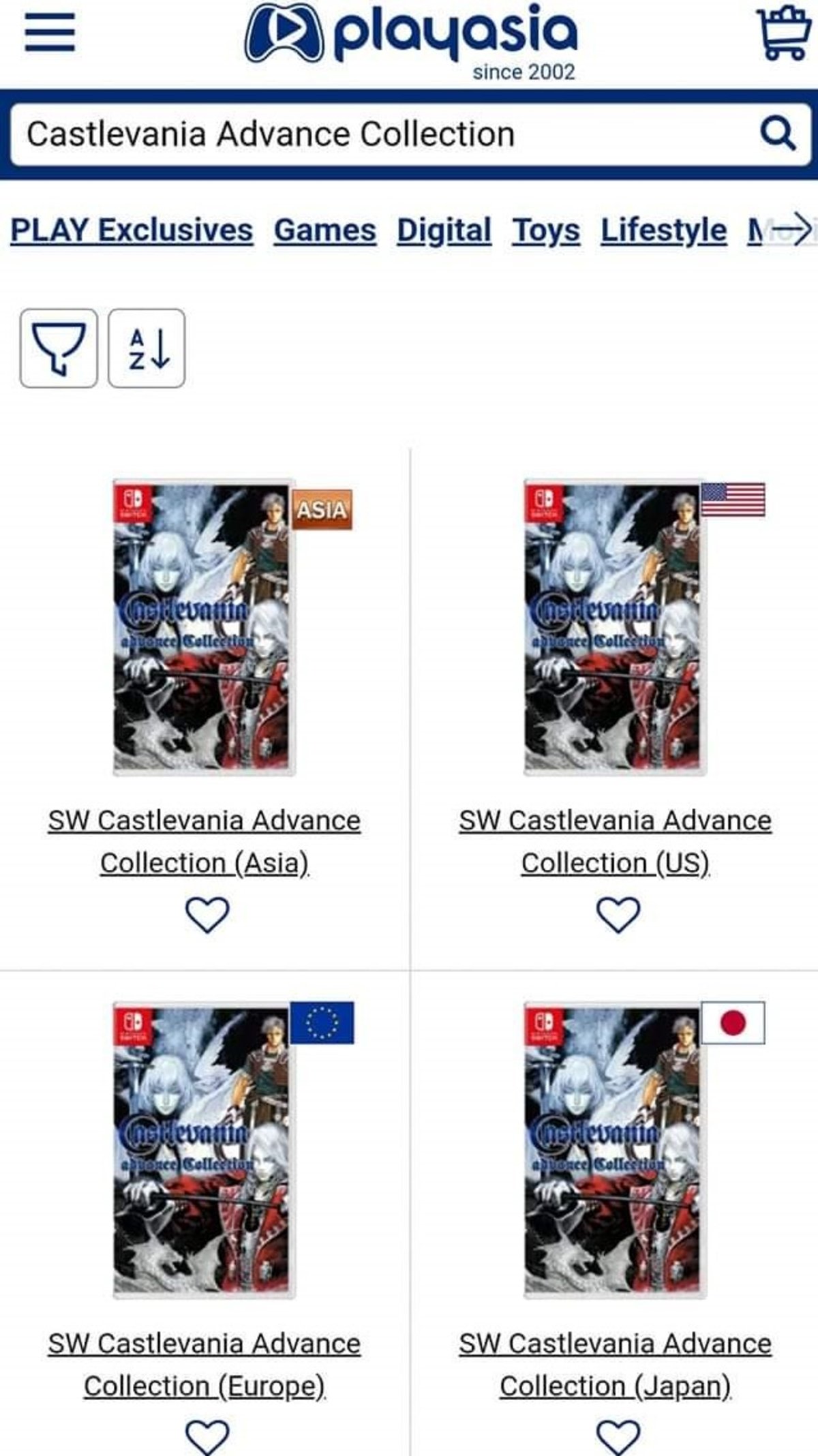 Castlevania Advance Collection, filtrado por Play Asia