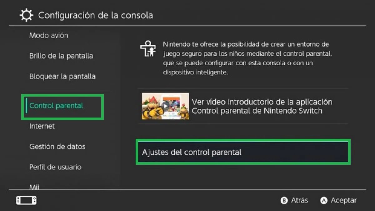 Activar/desactivar el control parental de Nintendo Switch