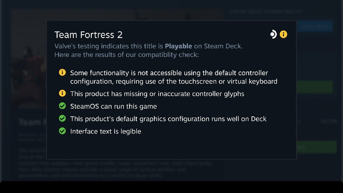 Descripción del juego en Steam Deck