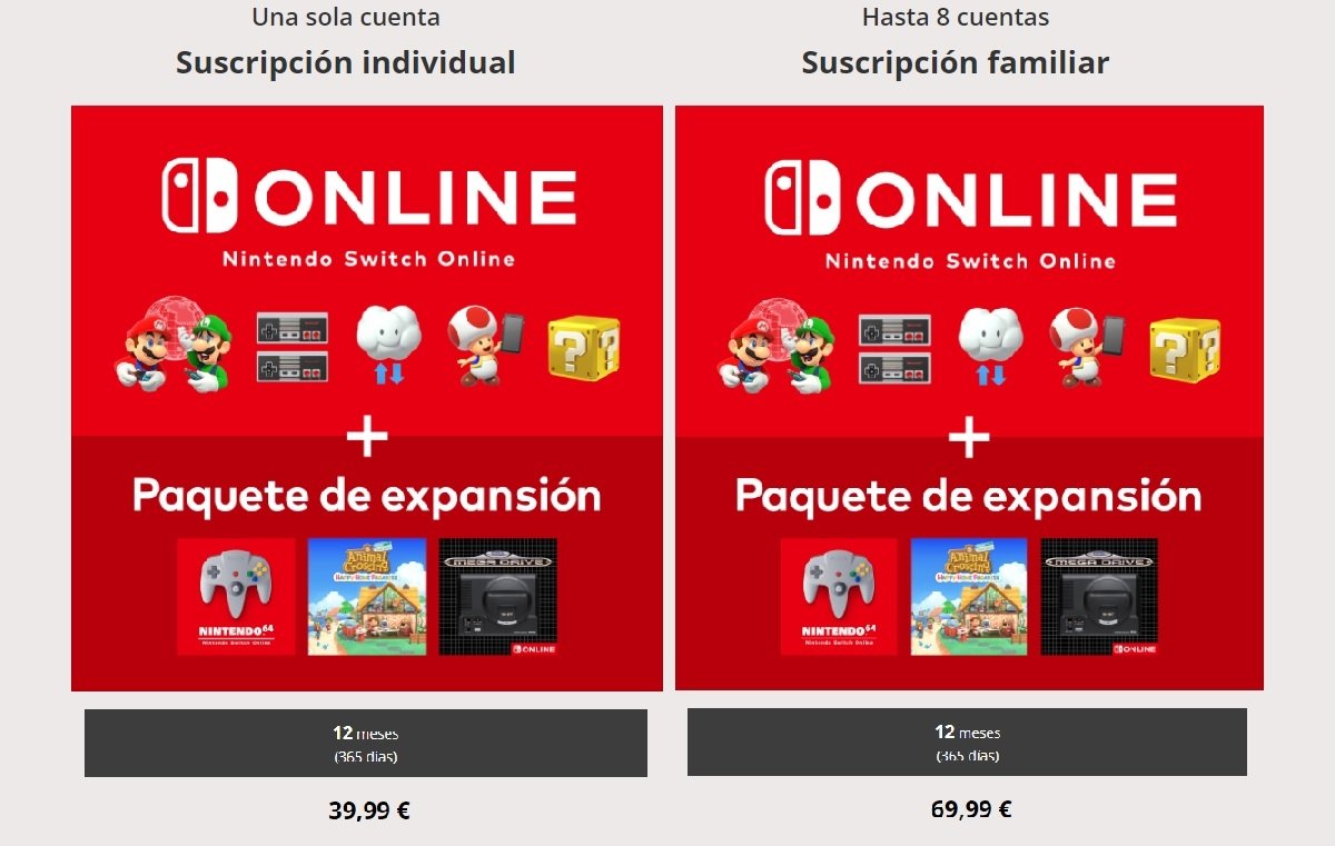 Suscripciones de Nintendo Switch Online + Paquete de expansión
