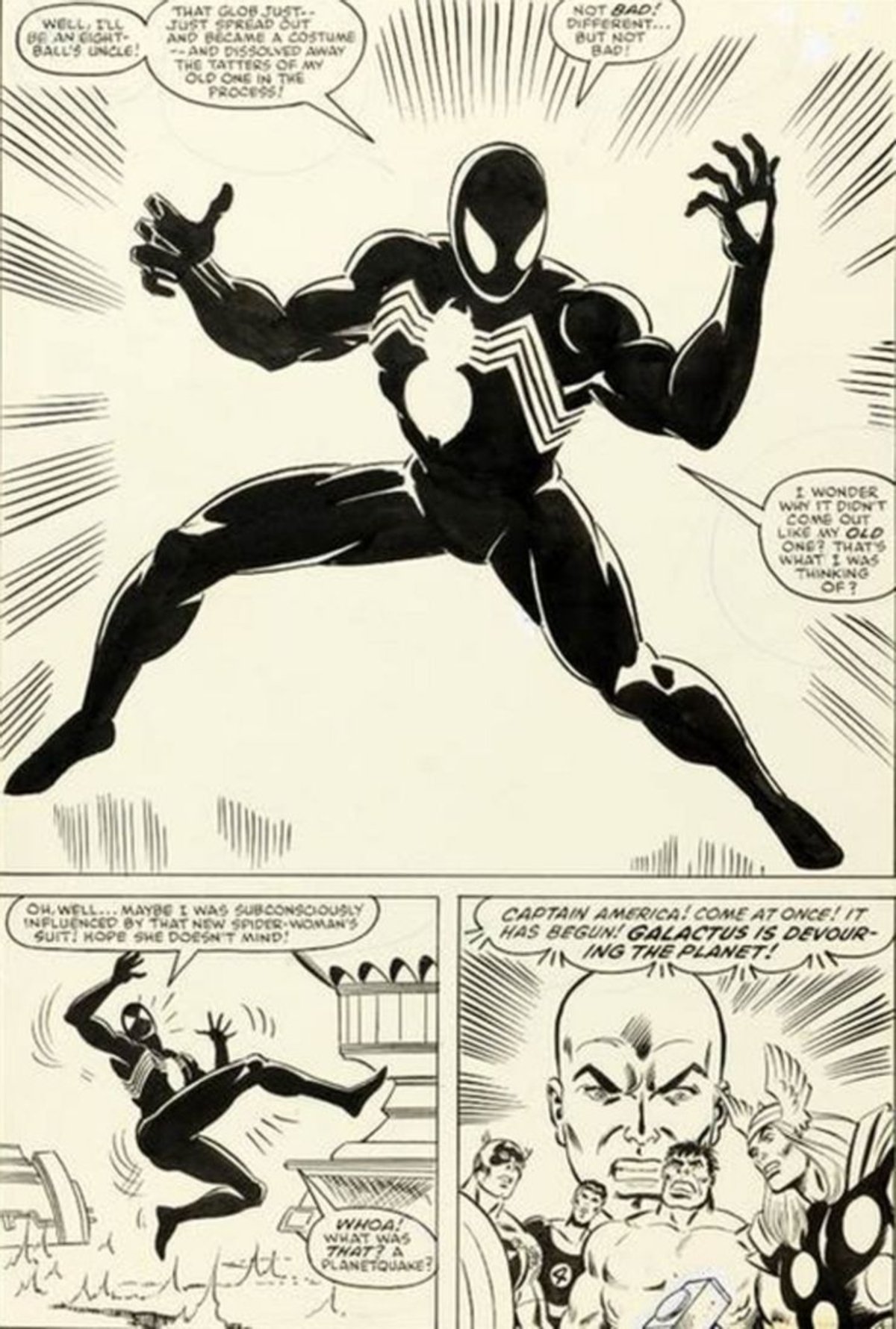 Spider-man con el traje negro en un cómic, 1984