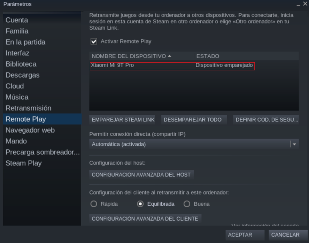 Remote Play - Dispositivo emparejado