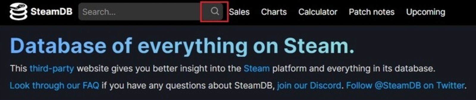 Cajón de búsqueda de SteamDB
