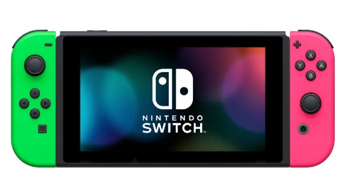 Nintendo Switch con mandos Joy-Con verde y rosa