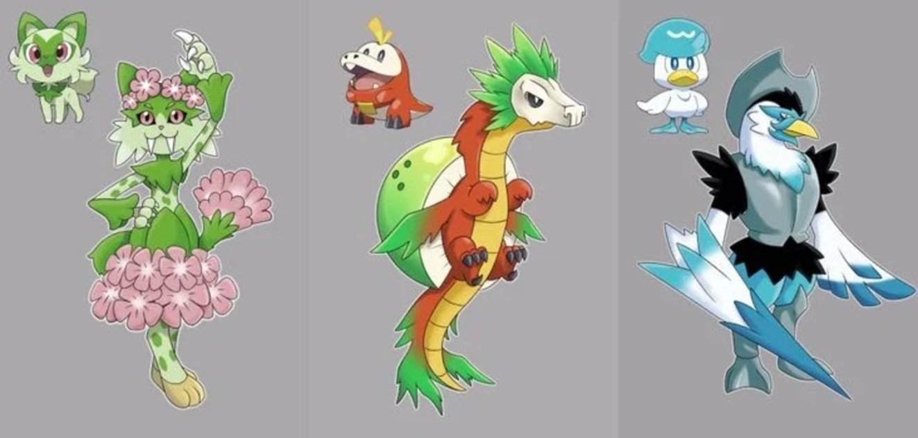 Estas podrían ser las evoluciones finales de los iniciales de Pokémon Escarlata y Púrpura
